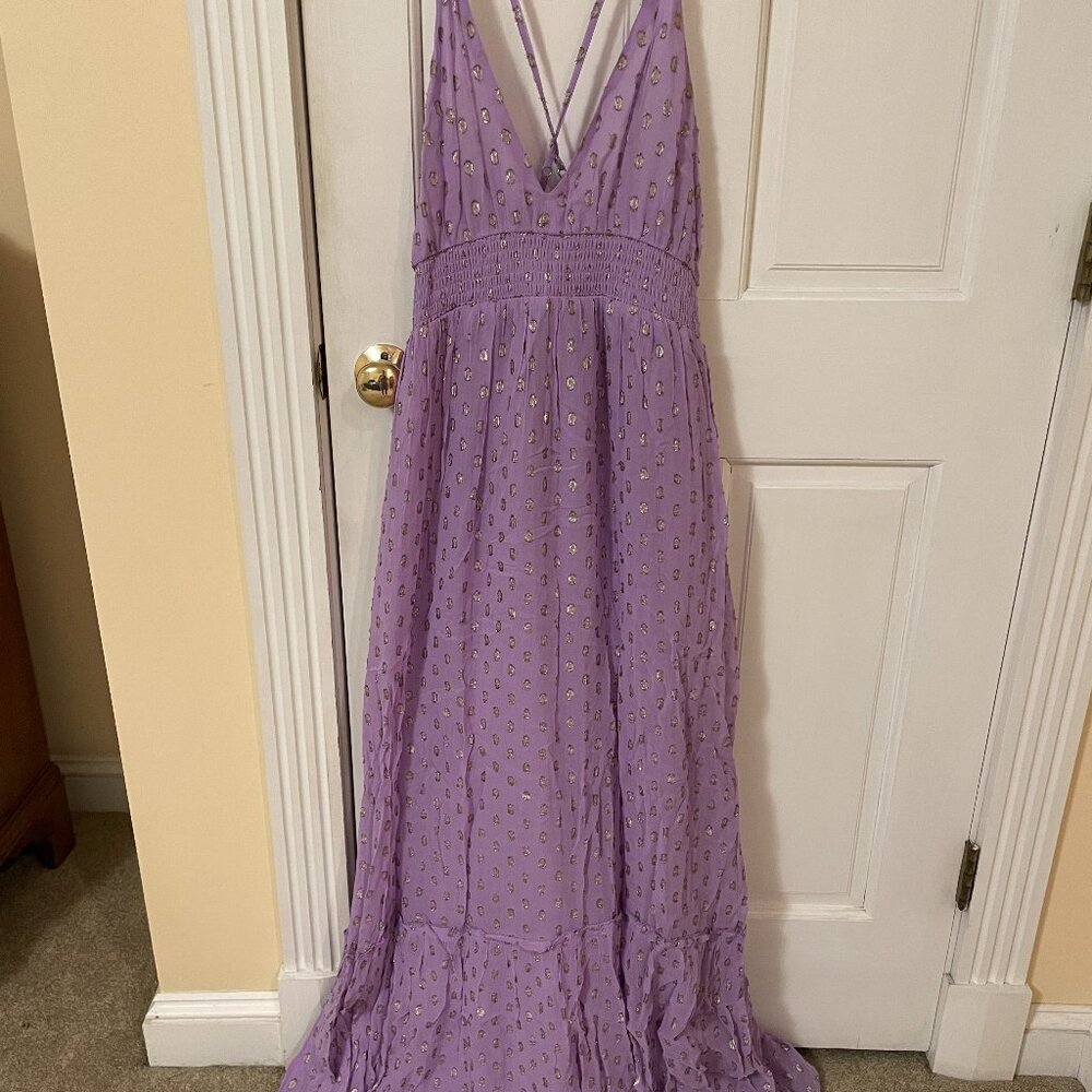 En Creme Maxi Dress with Metallic Polka Dots; XL